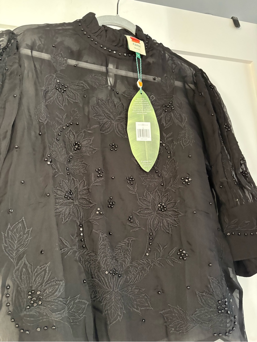 FARM Rio Black Sheer Embroidered Beaded Blouse - Picture 4 of 6